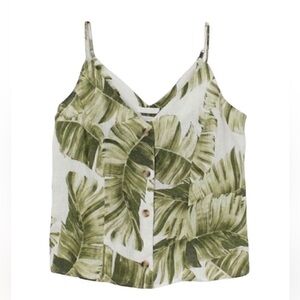 H&M Green & White Linen Floral Print Top(Size XXL)